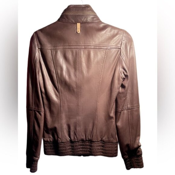 Mackage Aritzia Sophia lamb skin leather cropped motorcycle lng sleeve jacket XS - Picture 2 of 5